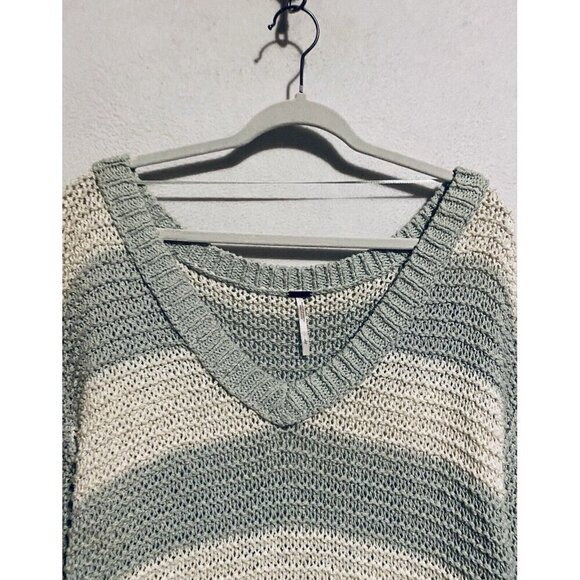 Free People Sweater Womens Large Park Slope Mint Green Ivory Slouchy Beachy - Picture 4 of 9